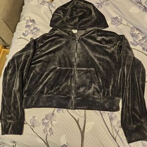 Women's Black Velvet Crop Hoodie Jacket